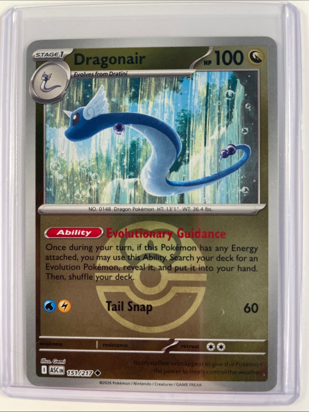 Pokemon Dragonair Holographic Card - Blue, White